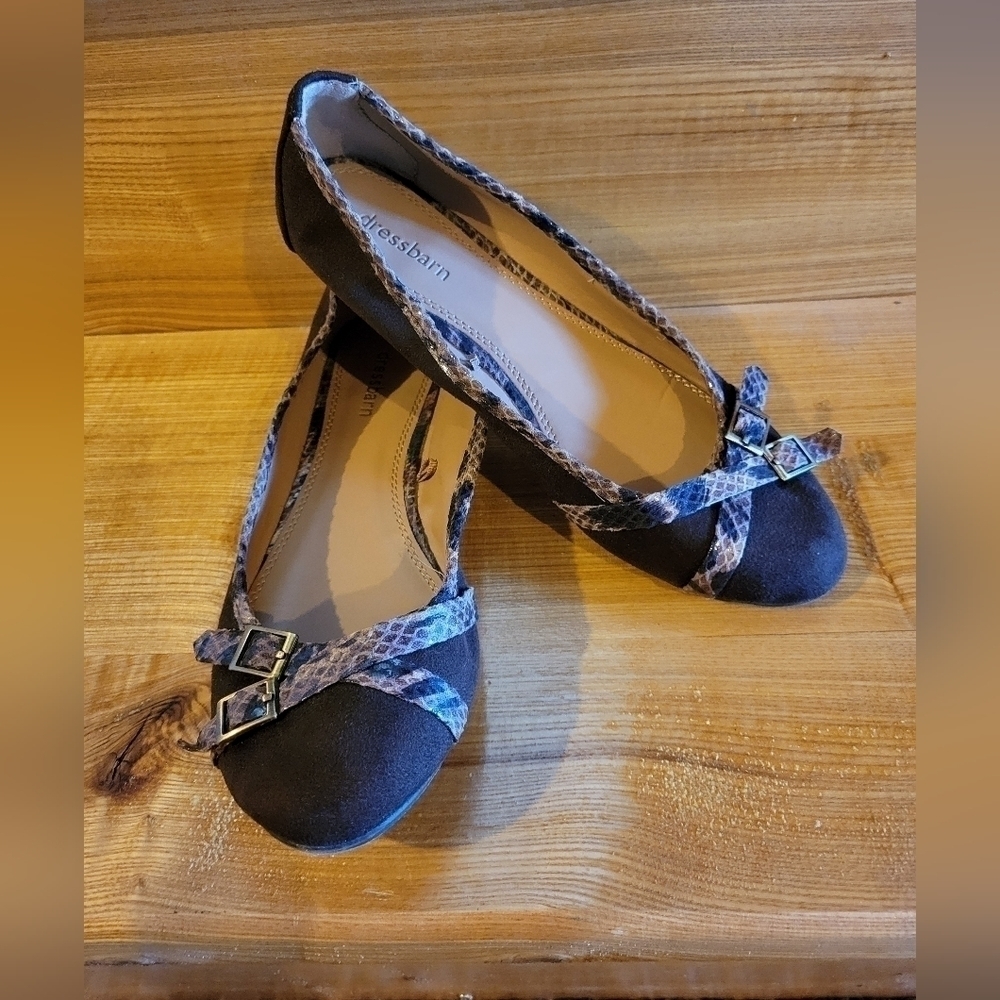 Dressbarn womens brown python detail rounded toe ballet flats 7W